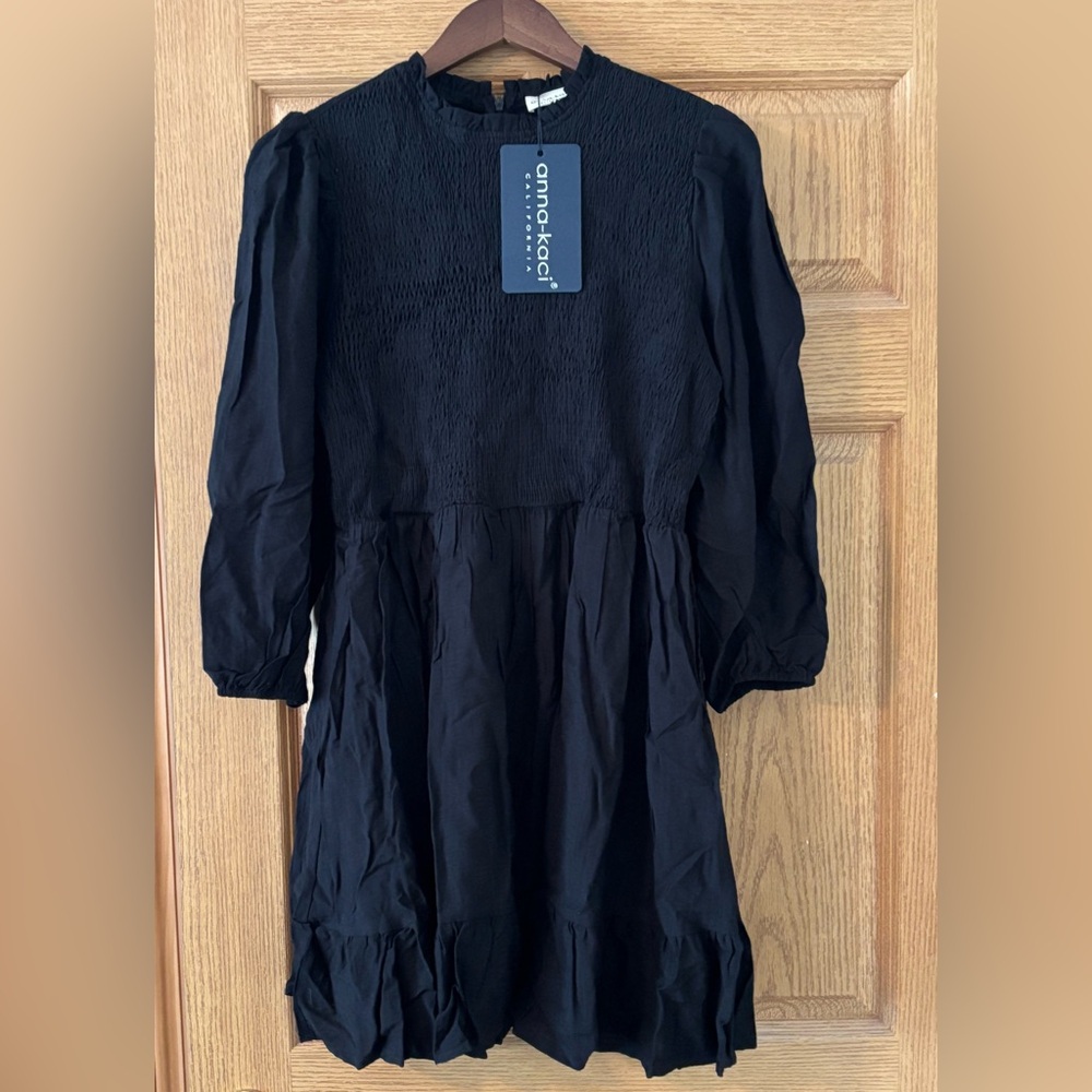 Smocked Waist Ruffle Hem Dress with Puff Sleeves (XL but fits like M)